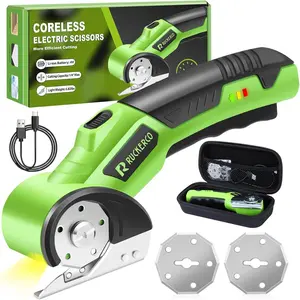 Hardware supplies 4V Cordless Electric Scissors 2 Rotary Blades Rechargeable Cardboard Cutter with Safety Lock USB Cable Storage Box For Plastic Carpet Leather DIY Crafts Fabric Scissors