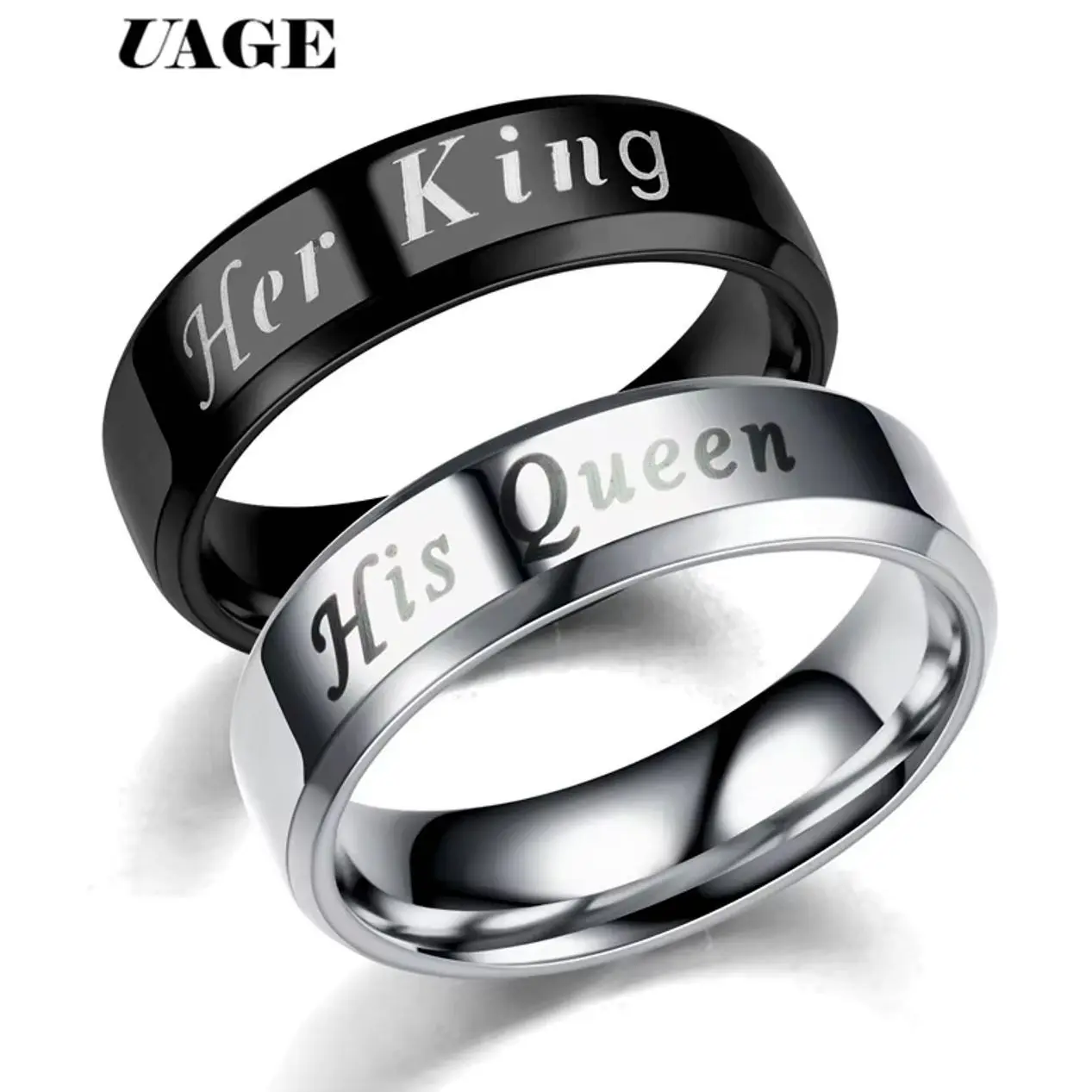 His Queen Her King Titanium Couple Rings, Personalized Engraved Wedding Band for Engagement and Anniversary