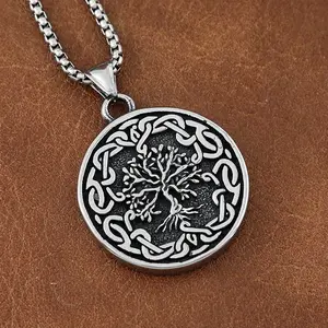 GTHIC Celtic Knot Tree of Life Stainless Steel Pendant Fashion Norse Jewelry for Daily Wear