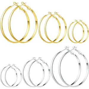5/12 Pairs Gold Silver Plated Hoop Earrings for Women, Hypoallergenic Stainless Steel Hoops Earrings Set, Lightweight Large Small Hoops Women Earrings Loop Earrings Set