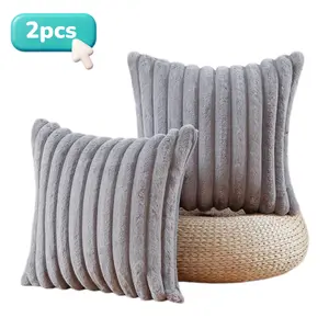 18 x 18 inch, Solid Gray Color Faux Fur Throw Pillow Cover, 2 Counts Soft Comfortable Striped Decorative Cushion Cover without Filler, Household Decoration Supplies for Home Living Room Sofa Couch