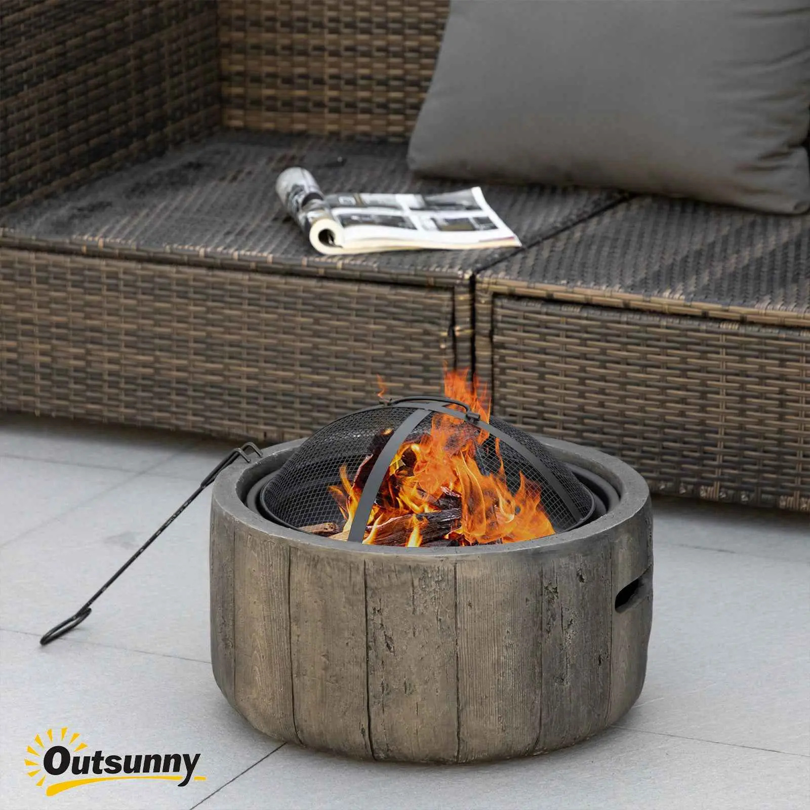 Wood Burning Fire Pit - 18 Inch Metal Outdoor Fireplace with Spark Cover