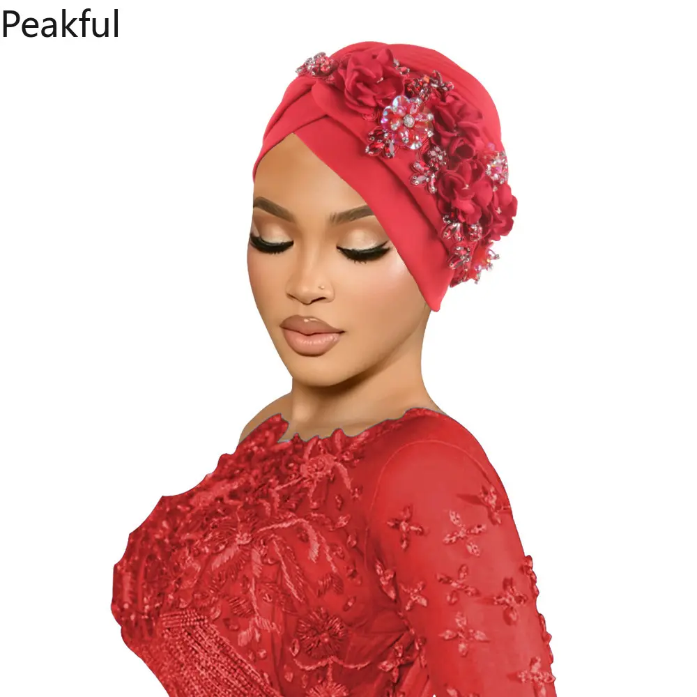 Luxury Floral Rhinestone Turban Hat, Popular Sparkly Embellished Headwrap, Soft Stretch Head Cover for Women, exquisite floral crystal design & comfortable fit, great for daily wear, weddings and cultural-inspired looks