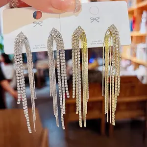 Rhinestone Earrings Dangling for Women | Gold Crystal Tassel Long Sparkle Dangle Earrings for Bride Bridesmaid | Wedding Party Prom Earrings