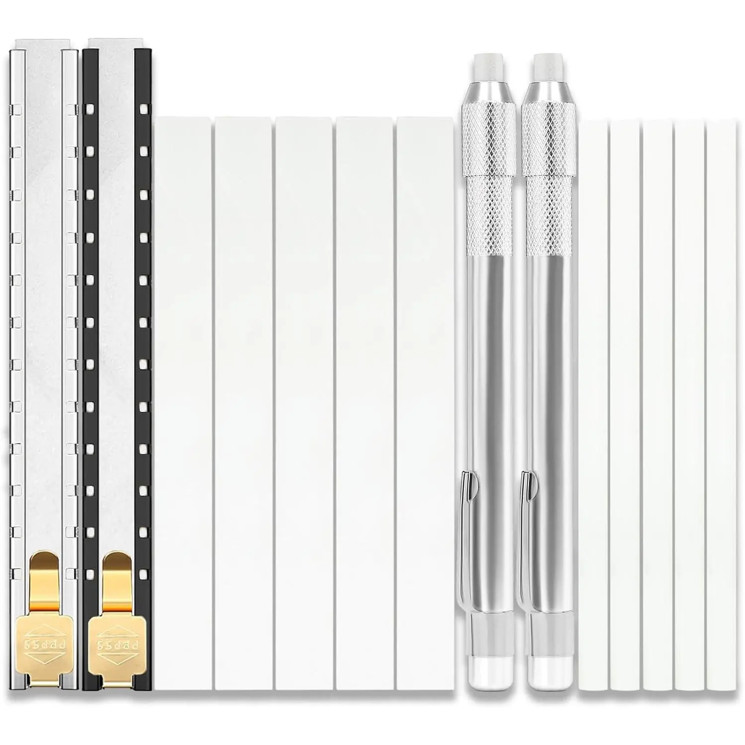 Meat Stone Soap Stone Holder Refill Set, Flat & Round Holders with 14 Refills, White Transparent Removable Pens for Steel, Aluminium, and Castings, Flat And Round Holders, Soap Stone Holder Set