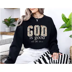 God Is Good Christian Sweatshirt Women's Sweatshirt Casual Print Long Sleeve Round Neck Pullover for Daily Wear, Ladies Clothing Fall & Winter Fashion Unisex Sweatshirts
