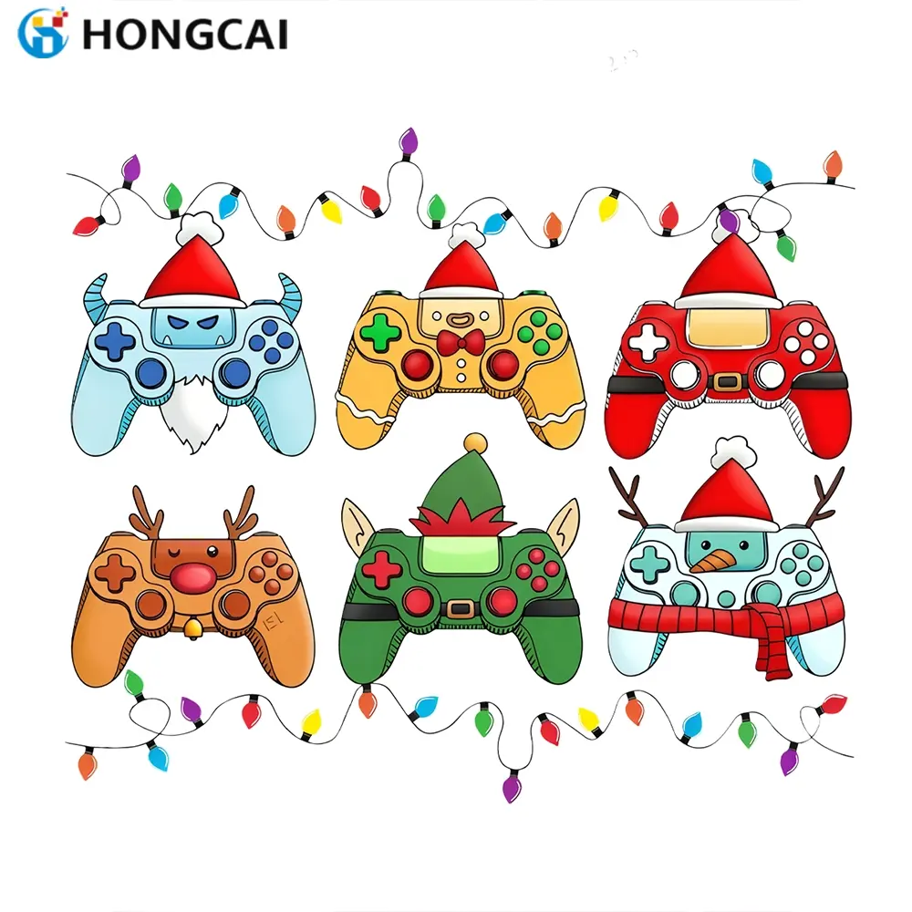 Christmas Gaming Controller Handle Sticker, Festive Design with Santa Claus, Gingerbread Man, Reindeer, High-Quality Vinyl Transfer