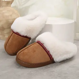 Winter Women's Slippers - Soft Suede Plush Collar Slippers, Comfy Indoor Outdoor Shoes for Cold Days