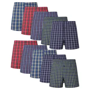 【JupiterSecret】10PCS Men's Underwear 100% Cotton Classic Plaid Woven Boxers for Men