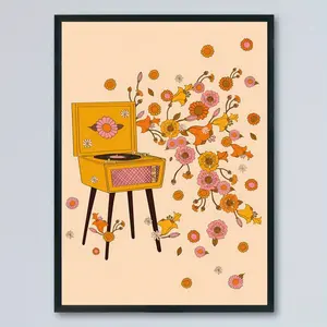 1pc Unframed Canvas Poster,  Bohemian Turntable, Record Player Art, Music Lover Poster Wall Art For Living Room, Wall Decor For Bedroom, Home Decor Room Decor