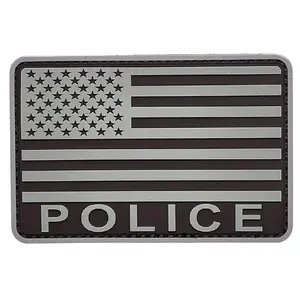 USA American Flag Police Patch [3.0 X 2.0 - PVC Rubber- “Hook ” Fastener-PL5]