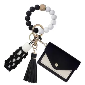 Silicone Key Ring Wristlet, Keychain Wallet With Net Chapstick Holder