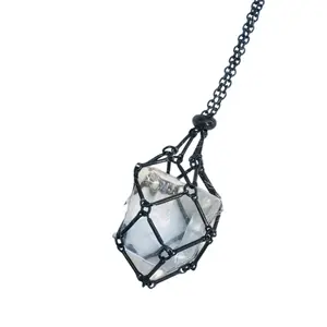 Adjustable Natural Crystal Cage Necklace Chain Mesh Pendant Gifts