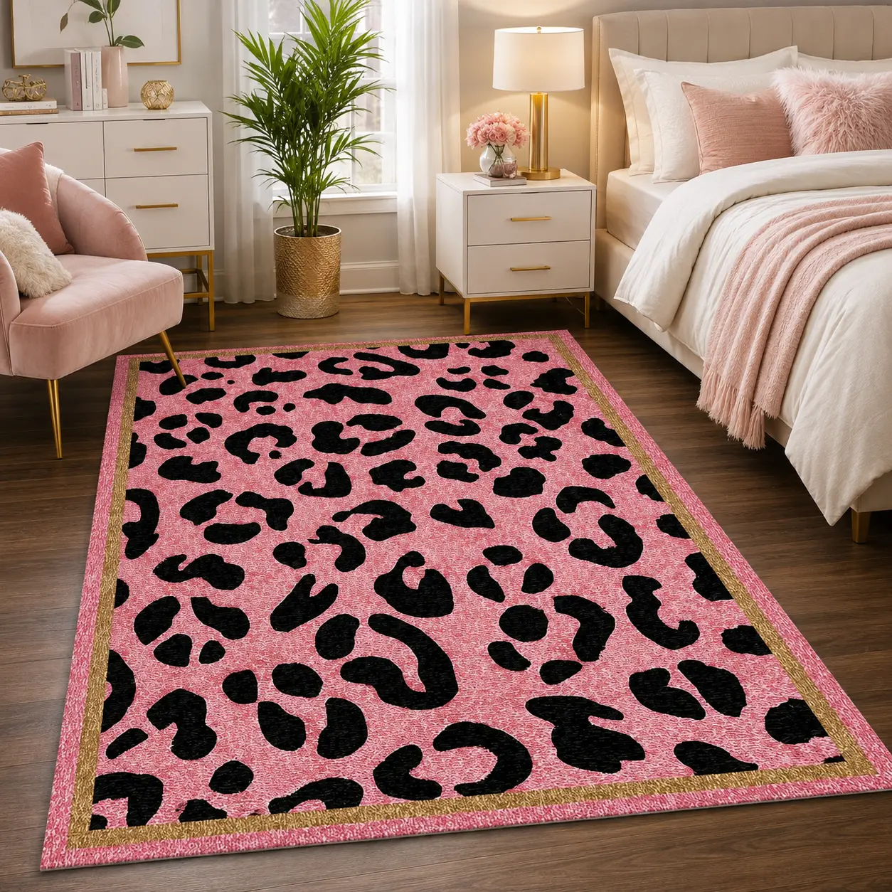 Leopard Print Area Rug, Stylish Animal Pattern Floor Mat for Living Room, Bedroom, Dressing Room and Home Décor