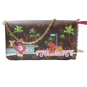 Pre-owned Louis Vuitton canvas Shoulder Bags Monogram 2021 Christmas Animation Hollywood Pochette Felicie Chain Wallet Fuchsia