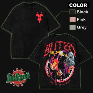 Helluva Boss Blitzo the o is silent Wash T-Shirt,Hoodie,Sweatshirt Hazbin Washed Shirt, Comic Shirt, TV Show Shirt graphic tees Menswear Top Cotton Fabric lover streetwear