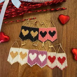 Handmade Heart Dangle Earring - Beaded Design, Available in Multiple Colors, Perfect for Valentine's Day