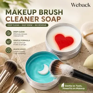 2-in-1 Solid Makeup Brush Cleaner & Cleansing Mat, Deep Stain Remover Shampoo Soap for Beauty Blenders & Brushes, Gentle & Cruelty-Free
