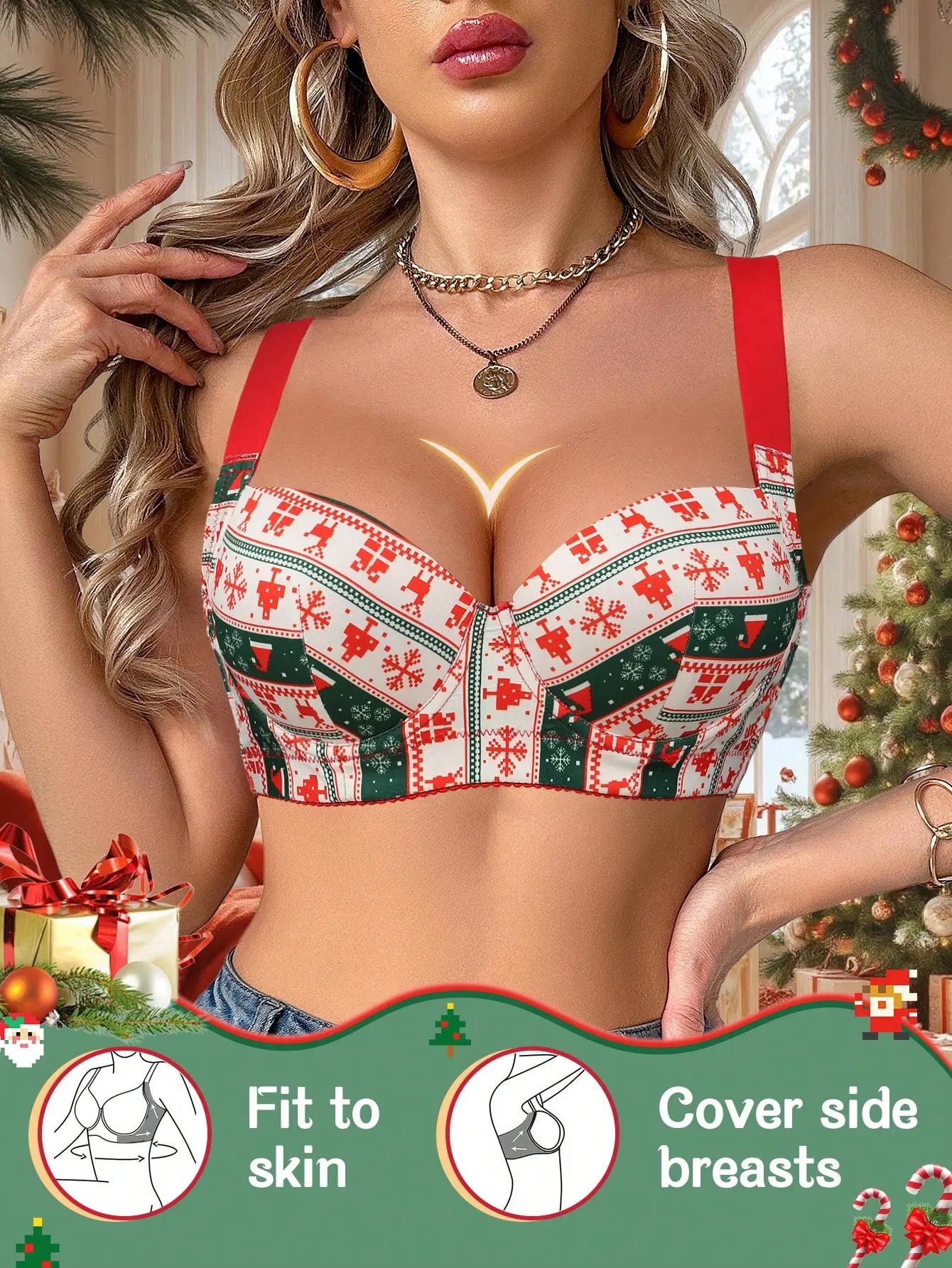 Ecomilky Women's Buttery-Soft Underwire Push Up Lace Floral Embroidery Bra - Full Coverage, V-Neck, Fully Adjustable, Non-Transparent, Lift Encaje Everyday Bras for Women, Comfortable Elegant Stylish Summer Gift, Buttery-Soft Everyday Bras Fit Style