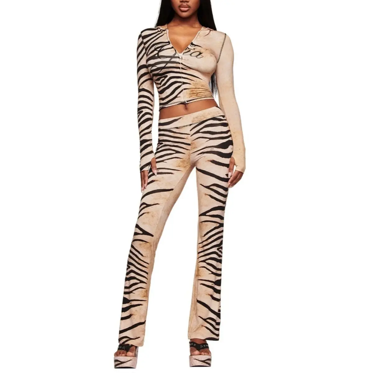 Women's Hoodie Set - Light Tiger Print: Fabric and Fit