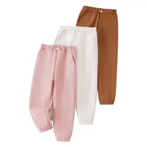 3-piece girls' autumn and winter fashion cute simple pants children's casual button design new beautiful pants Joker girls' pants.