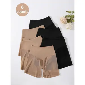 Women’s solid high-waist sheer mesh shapewear panties, casual tummy control butt-lifting shapewear boxer briefs, high-stretch seamless shaper for daily wear