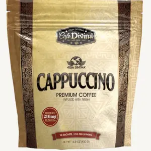 Cafe Divina Cappuccino Premium Coffee Infused with Reishi 210 mg 20 Sachets per Pack Organic Natural Non-Dairy Creamer Rich Mellow Flavor