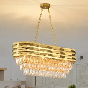 Gold Modern Crystal Chandeliers for Dining Room 8-Light Gold Chandelier Living Room Dining Room Chandelier Over Table Oval Ceili