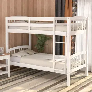 Twin Over Twin Bunk Bed Frame with Ladder, Solid Wood Bunk Bed Frame for Bedroom, Dorm, Convertible into 2 Beds