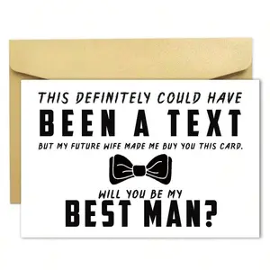Funny Best Man Proposal Card, Humorous Greeting Card with Envelope, Will You Be My Best Man?, Wedding Party Invitation Card