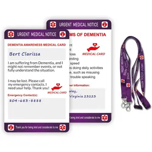 2pcs Dementia Medical Card with Writable Panel and Patterned Lanyard Emergency Contact Card