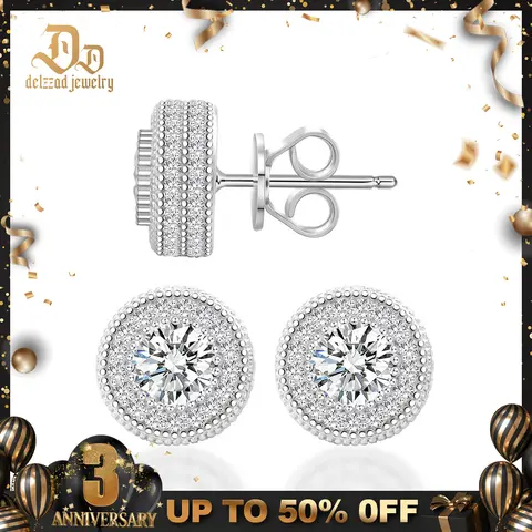 Delzzad S925 Double Halo Ice Lab-Created Moissanite Stud Earrings Moissanite Jewelry Perfect Birthday Mother’s Day Christmas Gift for Men Women