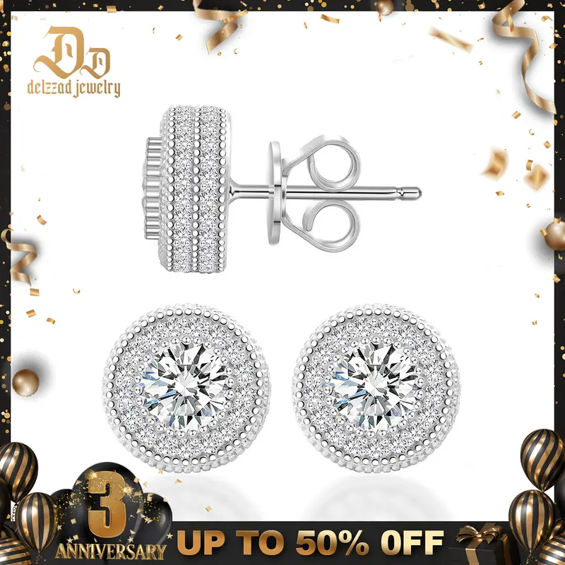 Delzzad S925 Double Halo Ice Lab-Created Moissanite Stud Earrings Moissanite Jewelry Perfect Birthday Mother’s Day Christmas Gift for Men Women