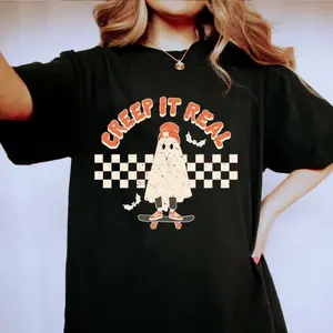 Creep It Real Tshirt, Spooky T-shirt, Ghost Halloween Tshirt, Halloween Party T-shirt Witch Shirt, Retro Fall Shirt, Funny Halloween Tshirt, Summerween, Comfort, Versatility, Casual Affordability, Variety of Designs Style, Easy Maintenance, Unisex Cotton