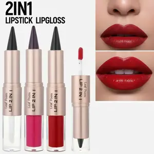 Dual-Ended Lipstick & Lip Gloss Set, Matte Lip Liner Outline Lipstick & Mirror Finish Glossy Lip Gloss, Perfect Gift Idea, Long-Lasting Shine Effect Beeswax Cosmetic
