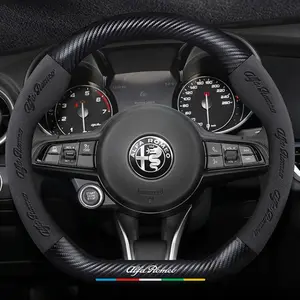Alfa Romeo Giulia Stelvio Tonale Giulietta 159 147 156 166 Mito Sportiva Car Accessories, Durable Carbon Fiber Leather Steering Wheel Cover