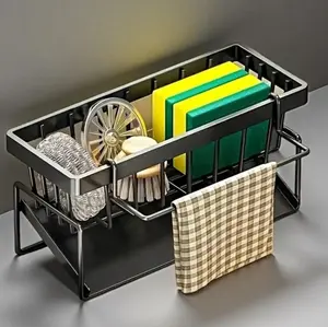 Sink Corner Sponge Drain Caddy – Multifunctional, Durable, Holds Soap/Rag/Brush (Kitchen&Bath)