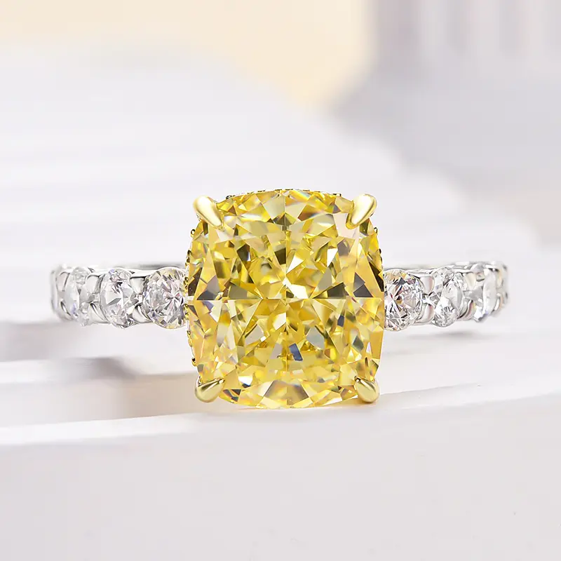 Effinny 4.5ct Stunning Yellow Stone Two-Tone Cushion Cut Engagement Ring,Annivesary Ring for Her, 5A Grade Cubic Zirconia Ring in 925 Sterling Silver Outdoorfun, Anniversary Ring
