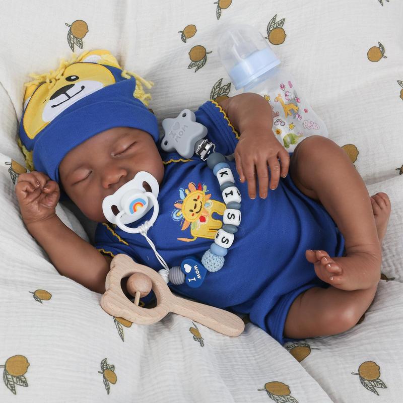[WOOROY] Reborn Baby Doll - Birthday & Christmas Gift, 18 In African American Skin Doll, Black and Brown Skin, Soft Cloth Body & Hand-painted Hair, Gifts for Kids 3+