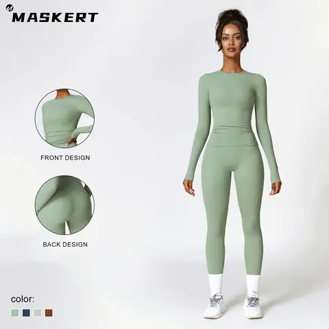 MASKERT Women's 2-Piece Tightfit Yoga Set - Skin-Friendly, Comfortable, Thermal-Lined, Everyday Active Outfit for Running, Home Casual Wear