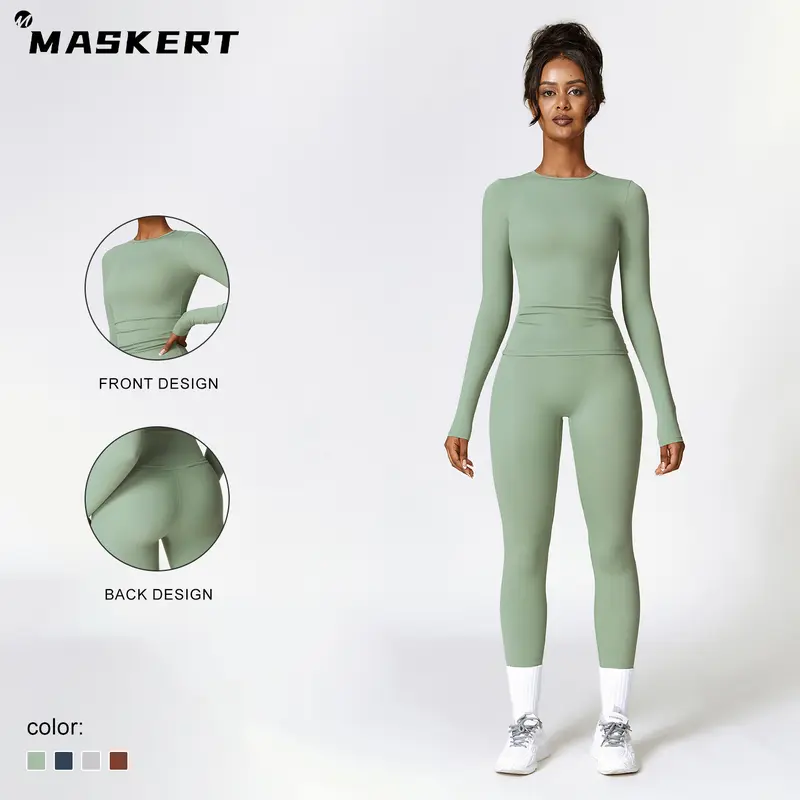 MASKERT Women's 2-Piece Tightfit Yoga Set - Skin-Friendly, Comfortable, Thermal-Lined, Everyday Active Outfit for Running, Home Casual Wear