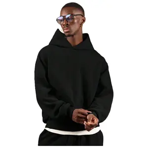 Men' Heavyweight Hoodie - Oversized Pullover Sweatshirt, Black Hooded Sweatshirt for Fall/Winter, Everyday Casual Streetwear Essential Cold Weather Apparel, Sweater Hoodie