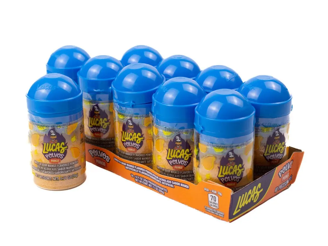 Lucas Polvos Mango Spicy Sweet Candy Powder - Pack of 10 Pieces - Snack, Bonbon candies Sour Mangga Tangy Flavor
