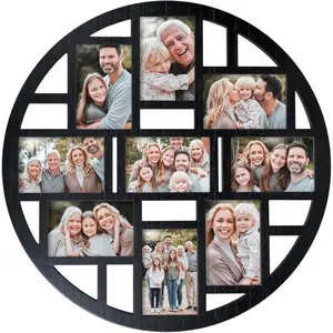 9-Opening Collage Picture Frame 4X6 Wall Decor – Black Round Multi Photo Frame for 4x6 Pictures, Modern Hanging Wall Art for Living Room, Bedroom, or Hallway – 22.05 x 22.05 Inch