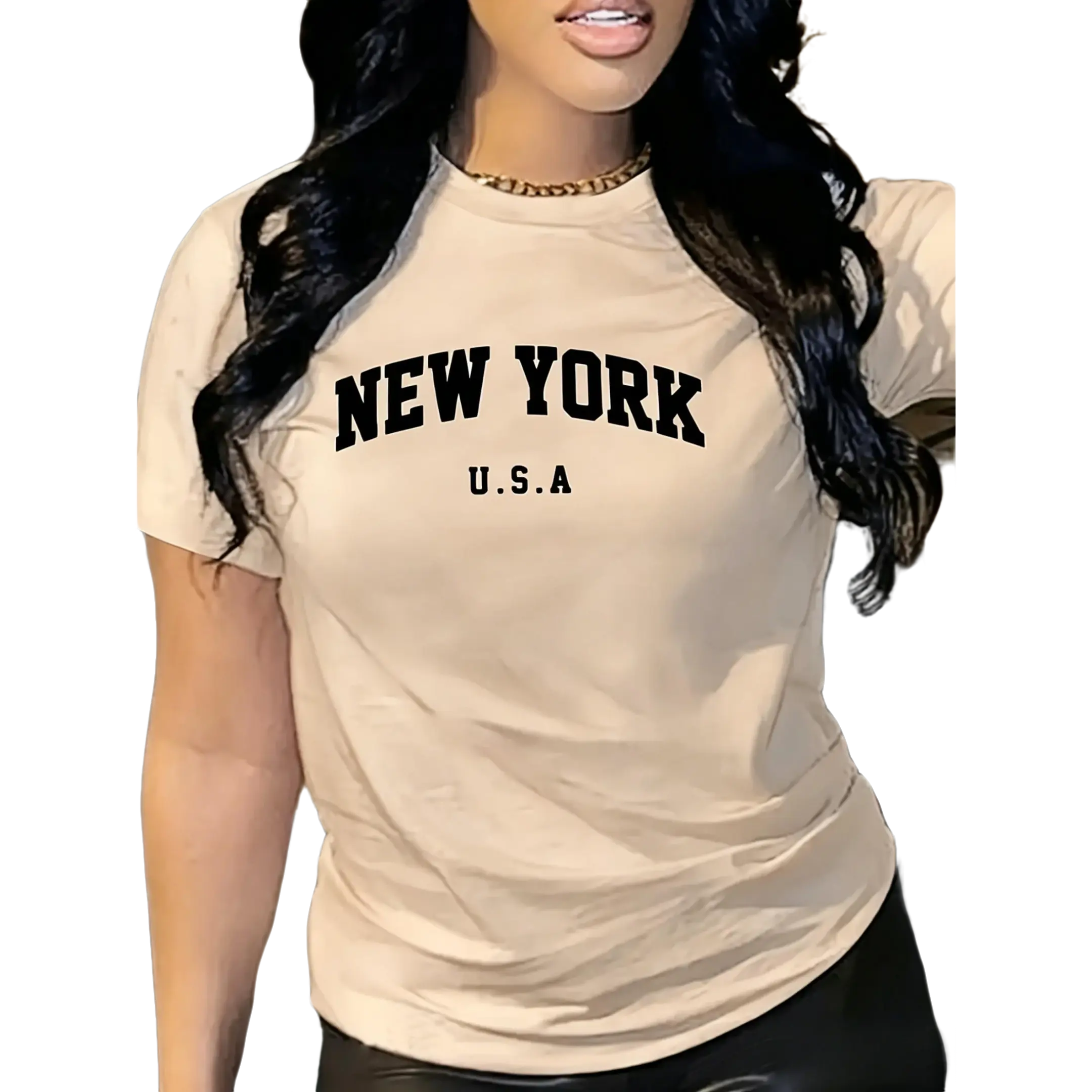 Oversized Women's T-Shirt with Retro New York Graphic, Casual Printed Short-Sleeve Top in 100% Heavy Cotton, Shortsleeve, Tshirt, Flat, Lady, Streetwear, Casual Ootd, Simple Fit, Women's Clothing, Oversized Cut, Smooth Surface, Graphic Print, Taped Should