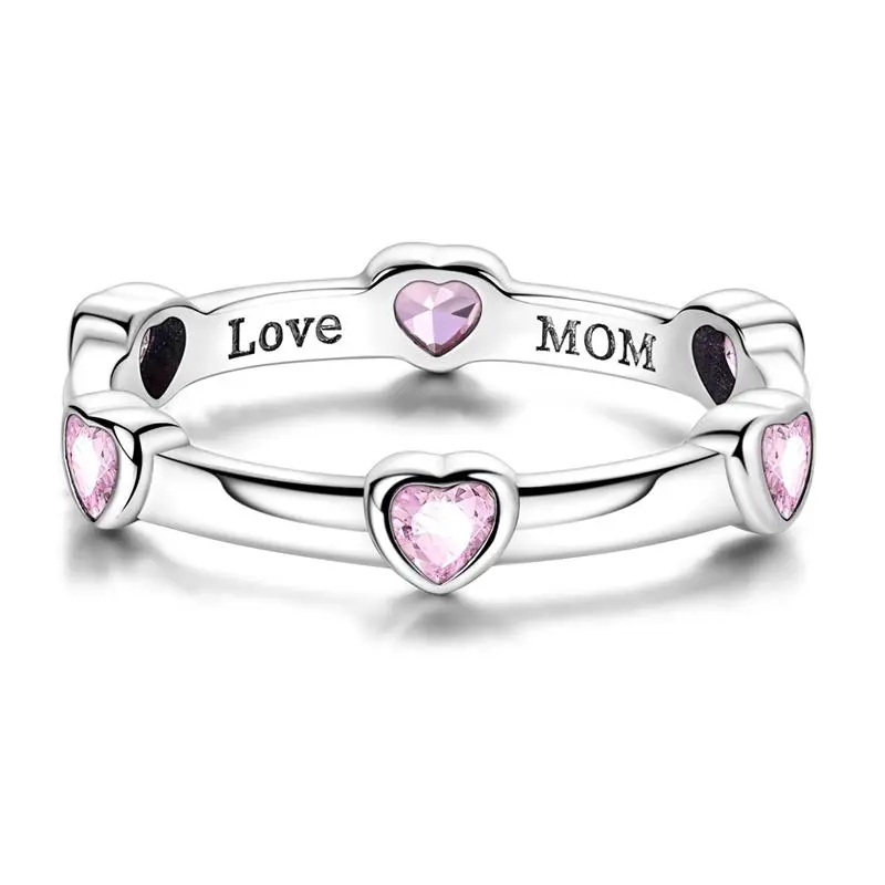 Original 925 Sterling Silver Sparkling Pink Heart Ring For Women Girls Jewelry Birthday Anniversary Gifts