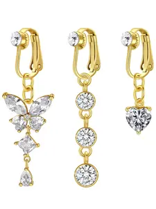 Women's Elegant Rhinestone Decor Fake Belly Rings, Exquisite Trendy Belly Piercing Jewelry with Butterfly & Heart Design, Fashionable Body Jewelry for Women & Girls, Belly Button Jewelry