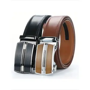 Men Automatic Adjustable Buckle, Men's Original Genuine Leather Ratchet Belt - Alloy Casual & Business Belt for Any Occasion Adjustable Belts