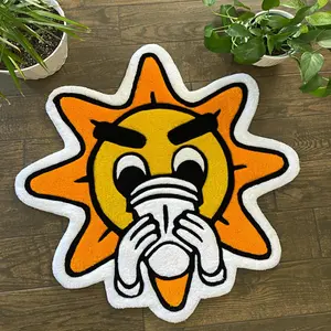 Creative Cartoon Sun Rug, Soft and Thick Plush Carpet, Unusual Shape Design, Perfect for Boys' Rooms, Living Room, Bedroom, Hallway, Cozy Home Decor, Household Decorative Rug, Cartoon Pattern Rug