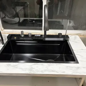 30-Inch Stainless Steel Smart Workstation Kitchen Sink Complete Kit with Kitchen Sink Accessories, Digital Display, Water-Powered Piano Key Control, Energy-Efficient Multi-Mode Pull-Out Faucet, Honeycomb Coating, Cup Washer, US Garbage Disposal Compatible